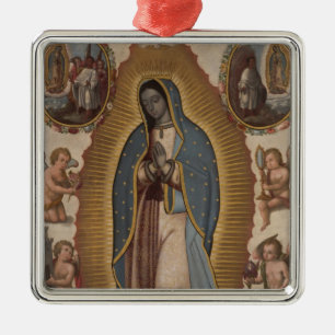 ORNEMENT CARRÉ ARGENTÉ NOTRE DAME DE GUADALUPE PRIE POUR NOUS