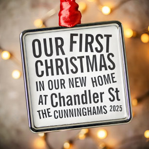 Ornement Carré Argenté Notre premier Noël dans notre nouvelle maison Mode