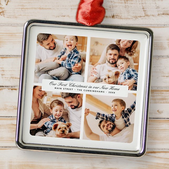 Ornement Carré Argenté Notre Premier Noël Dans Notre Nouvelle Maison Mode (Créateur téléchargé)