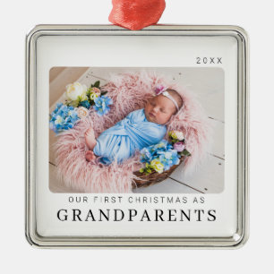 Ornement Carré Argenté Notre premier Noël en grand-parents Nom et mignonn