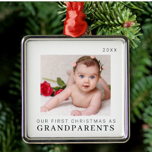 Ornement Carré Argenté Notre premier Noël en grands-parents Moderne