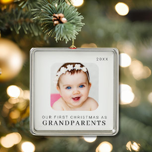 Ornement Carré Argenté Notre premier Noël en tant que grands-parents Mode