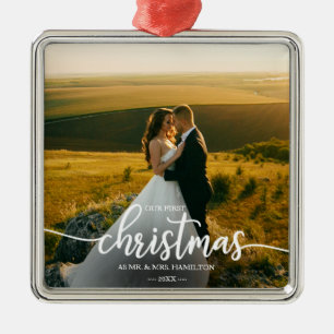 Ornement Carré Argenté Notre Premier Noël En Tant Que M. Et Mme Simple Él