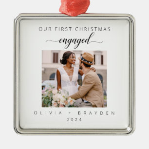 Ornement Carré Argenté Notre premier Noël engagé photo minimaliste