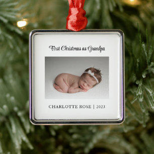 Ornement Carré Argenté Nouveau bébé Noël en grand-père Photo
