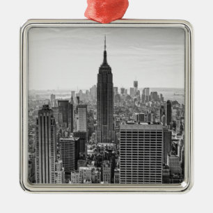 Ornement Carré Argenté NY City Skyline Emp St Bldg, WTC NB