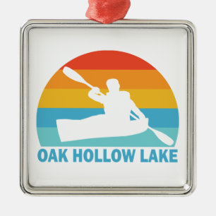 Ornement Carré Argenté Oak Hollow Lake Caroline du Nord Kayak