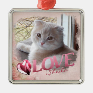 Ornement Carré Argenté Objet-souvenir photo de compagnie, Amour & Cœur, R