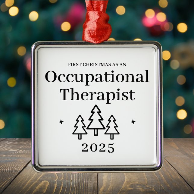 Ornement Carré Argenté Occupational Therapist First Christmas (Occupational Therapist First Christmas Metal Ornament
)