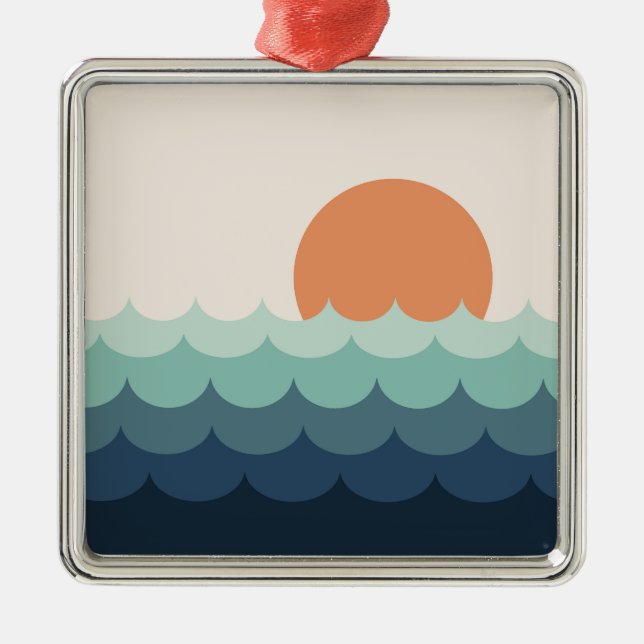 Ornement Carré Argenté Océan bleu intense au coucher du soleil (Devant)