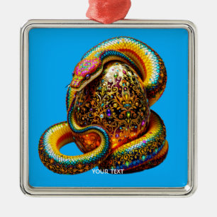 Ornement Carré Argenté Œuf de serpent mignon fantastique vibrant