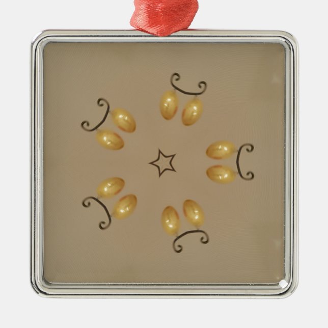 Ornement Carré Argenté Oeuf Jaune Doré Motif OEufs de Pâques Beige rustiq (Devant)