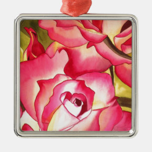 Ornement Carré Argenté Œuvre d'art à l'aquarelle rose eau de Hannah Gordo