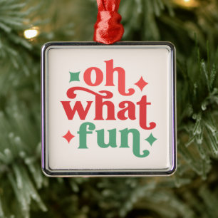 Ornement Carré Argenté Oh What Fun - Festive Holiday Typographie