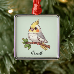 Ornement Carré Argenté Oiseau de compagnie cockatiel mignon personnalisé