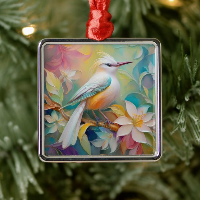 Ornement Carré Argenté Oiseau d'Imaginaire tourbé d'or (Arbre)