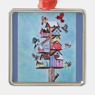 Ornement Carré Argenté oiseaux d'adirondack