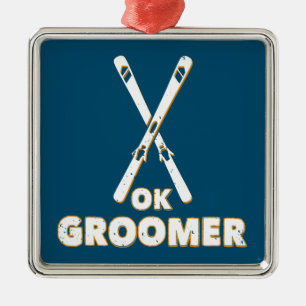 Ornement Carré Argenté Ok Groomer Skis