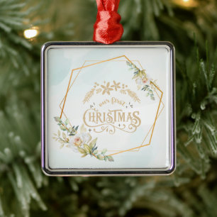 Ornement Carré Argenté Or, Fram Floral Noël Marié