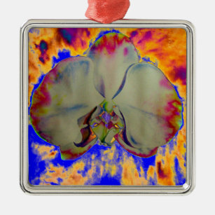 Ornement Carré Argenté Orchidée de feu, abstraite peinture florale tropic