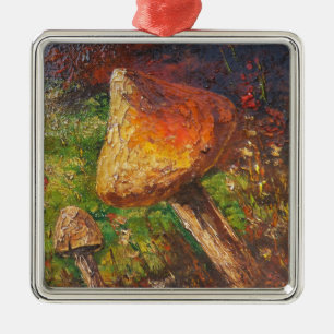 Ornement Carré Argenté Ornament Ann Hayes Peinture Champignons