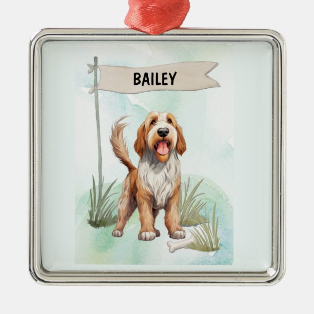 Ornement Carré Argenté Otterhound Watercolor Personalized Dog (Devant)