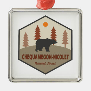 Ornement Carré Argenté Ours forestier national Chequamegon-Nicolet