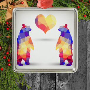 Ornement Carré Argenté Ours géométriques