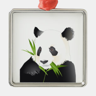 Ornement Carré Argenté Ours panda