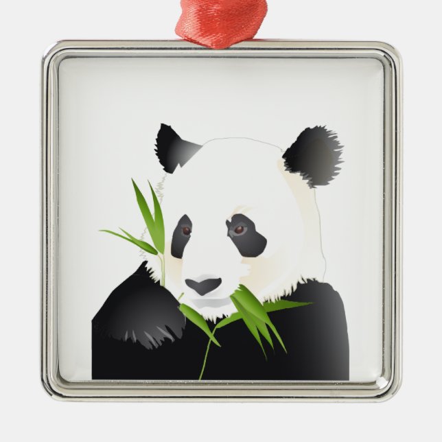 Ornement Carré Argenté Ours panda (Devant)