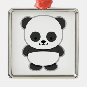 Ornement Carré Argenté Ours panda mignon