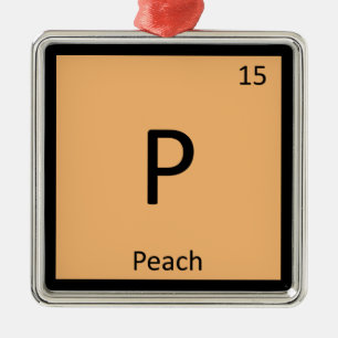 Ornement Carré Argenté P - Peach Fruit Chemistry Symbole de table périodi