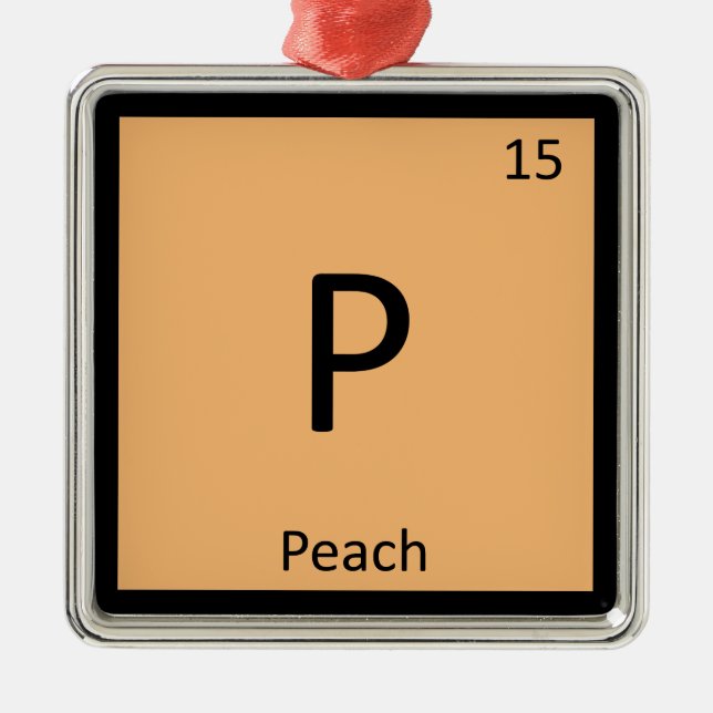 Ornement Carré Argenté P - Peach Fruit Chemistry Symbole de table périodi (Devant)