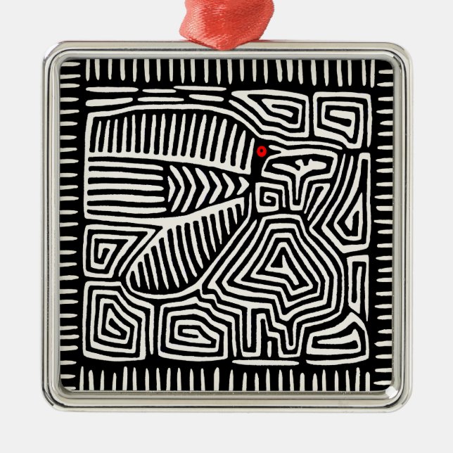 Ornement Carré Argenté Panama Kuna Indian Mola Pajaro - noir blanc (Devant)