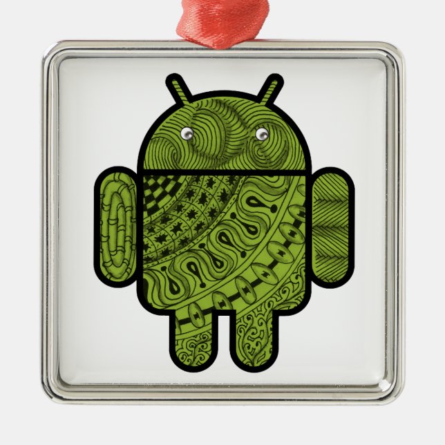 Ornement Carré Argenté Pancho Doodle Character pour le robot Android™ (Devant)