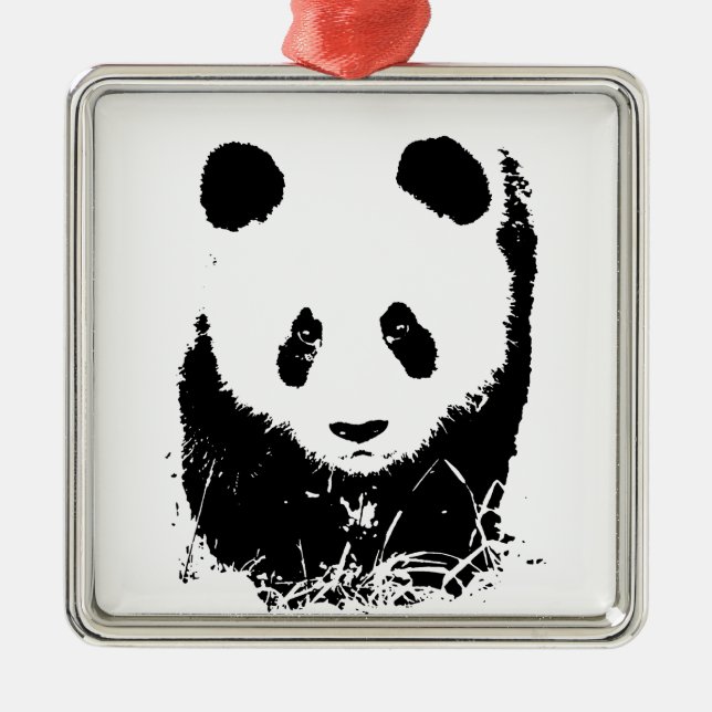 Ornement Carré Argenté Panda (Devant)