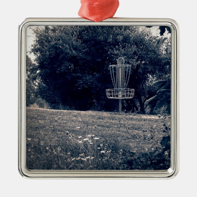 Ornement Carré Argenté Panier de golf Frisbee Disk (Devant)