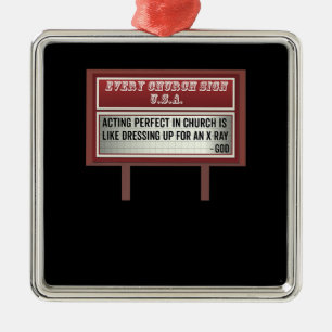 Ornement Carré Argenté Panneau de signalisation de l'église Christian Jok