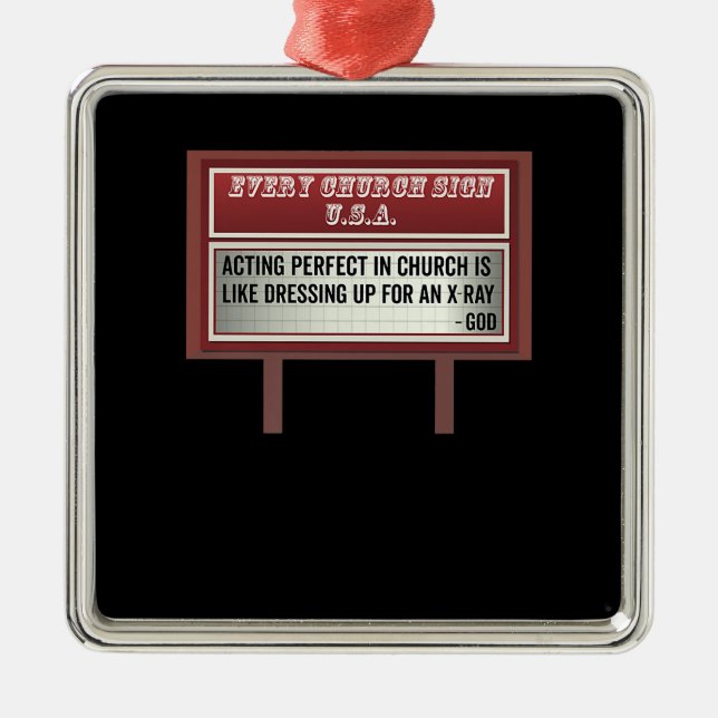 Ornement Carré Argenté Panneau de signalisation de l'église Christian Jok (Devant)