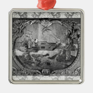 Ornement Carré Argenté Panneau d'Overdoor avec le sujet chinois, c.1730