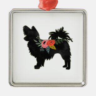 Ornement Carré Argenté Papillon Toy Chien race Boho Floral Silhouette