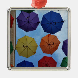 Ornement Carré Argenté Parapluies colorés