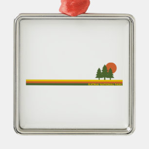 Ornement Carré Argenté Parc national de Katmai Pine Trees Soleil