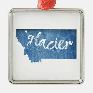 Ornement Carré Argenté Parc national du Glacier Grain de bois
