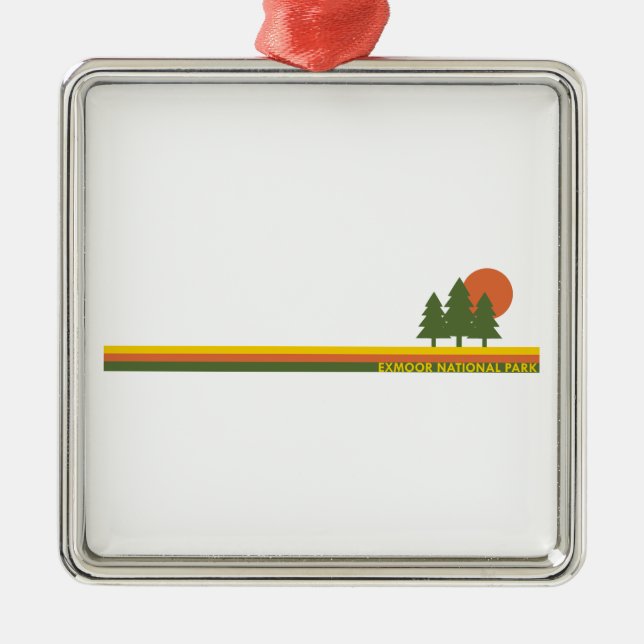 Ornement Carré Argenté Parc national Exmoor Pine Trees Soleil (Devant)
