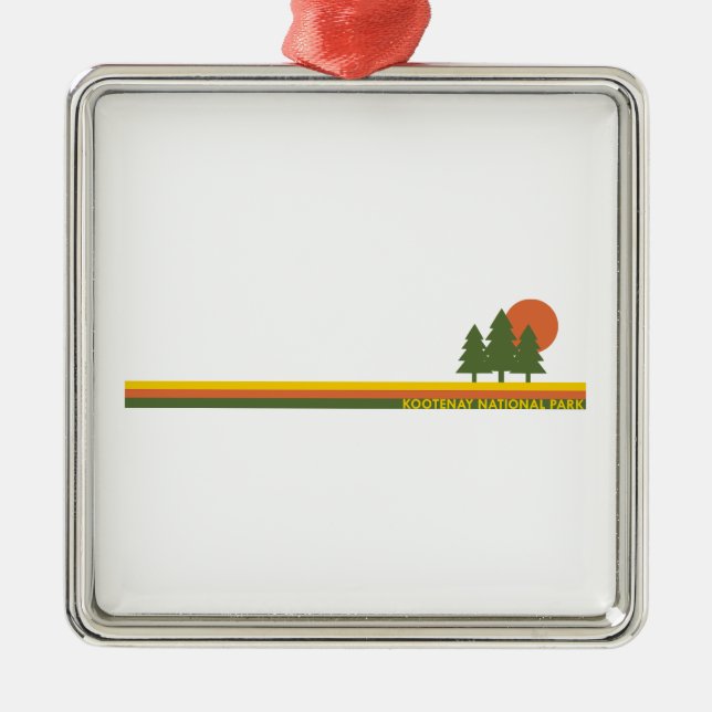 Ornement Carré Argenté Parc national Kootenay Pine Trees Sun (Devant)