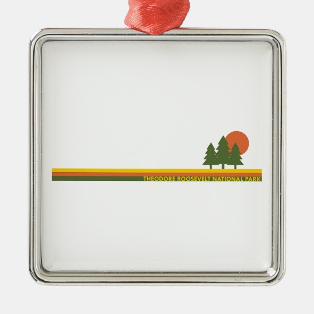 Ornement Carré Argenté Parc national Theodore Roosevelt Pine Trees Soleil (Devant)
