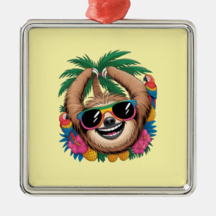Ornement Carré Argenté Paresseux Tropical Kawaii – Vibrations Été Arc-en-