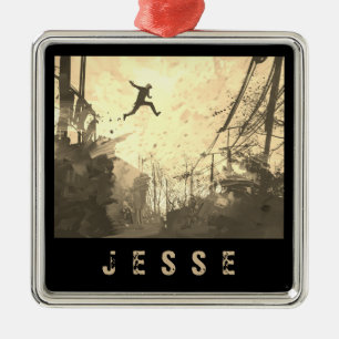 Ornement Carré Argenté Parkour Urban Free Running Sport Nom personnalisé