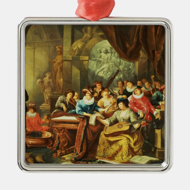 Ornement Carré Argenté Partie de musique dans un intérieur somptueux avec (Devant)